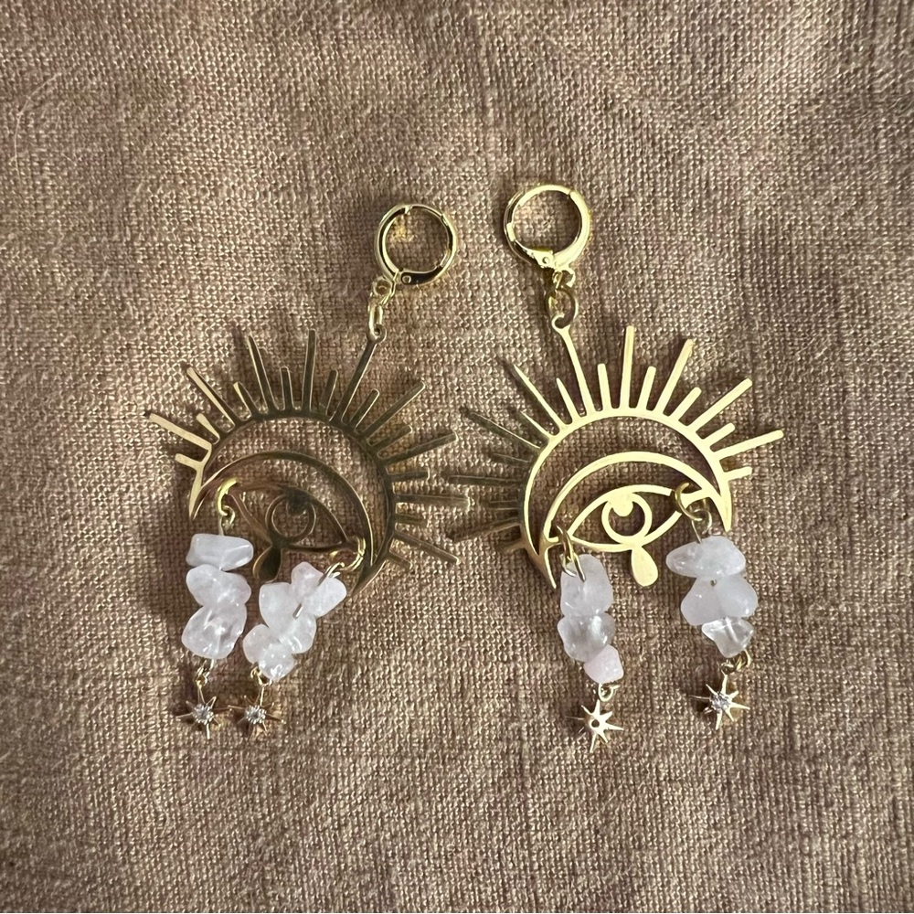 rose gold seeing eye huggie hoop earrings